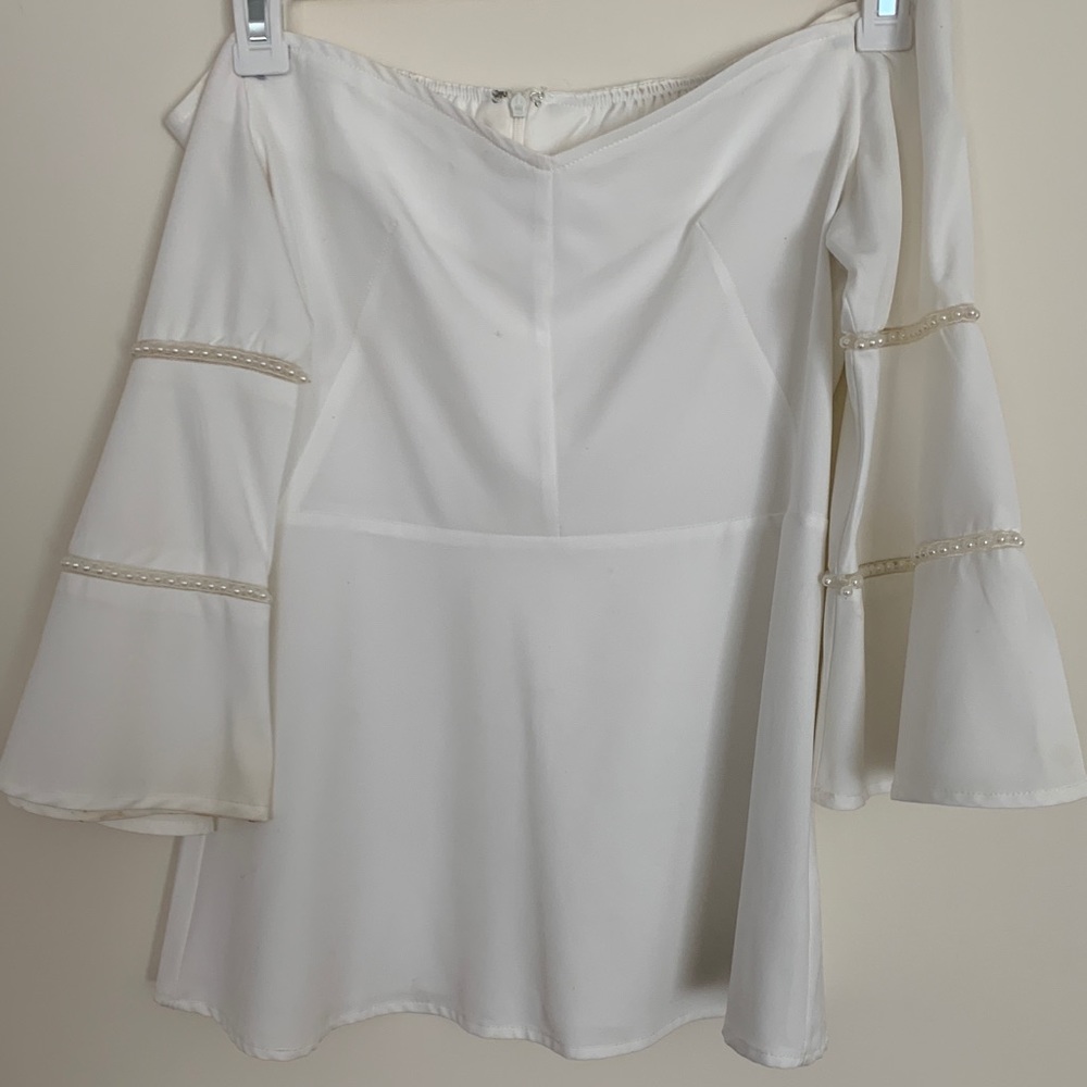 White off shoulder top with pearl embellished